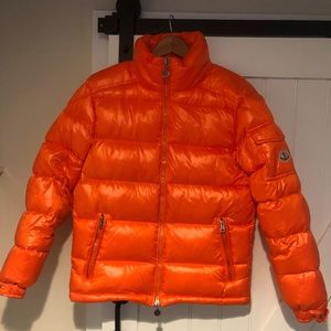 Montcler Orange and Army Green Puffer Coat Size 2